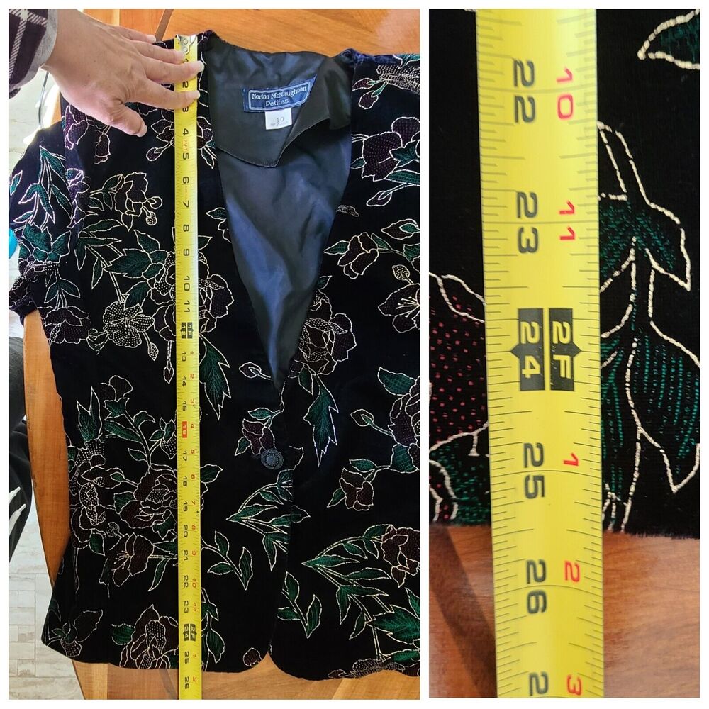 Norton McNaughton Petites Blazer 10 P Black Gold Floral Roses Unlined Holiday - Picture 13 of 13
